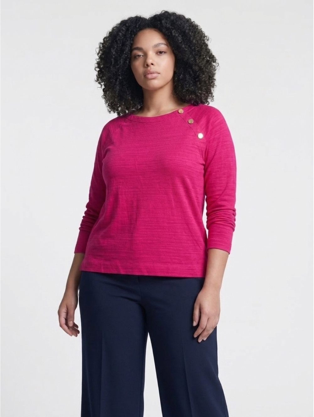 NWT LOFT size Large Pink Purple Pullover Top Button Accents